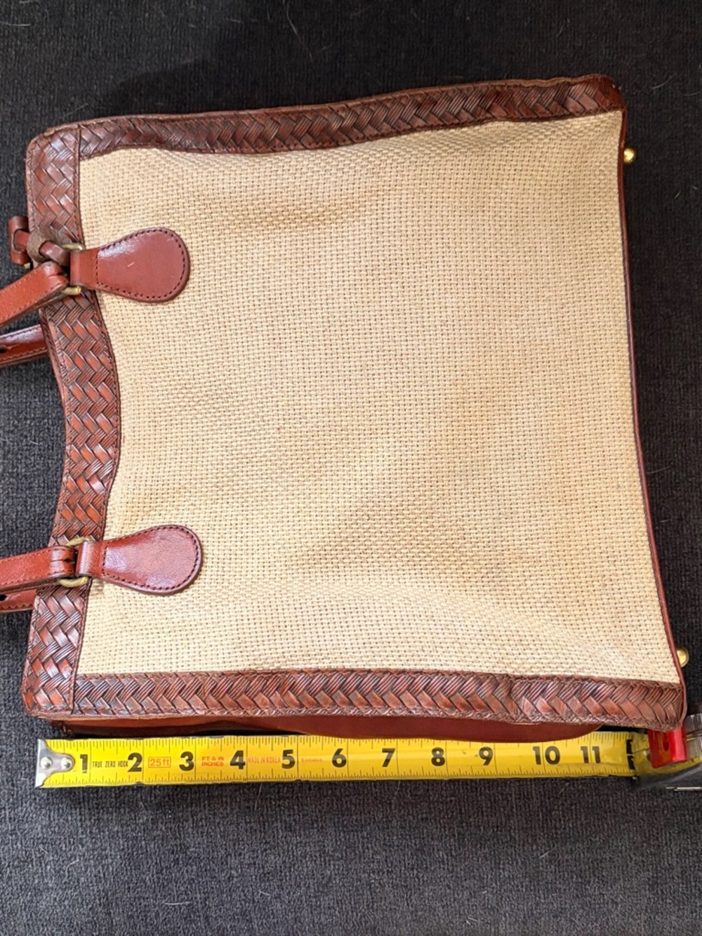 Brahmin Beige Woven Tote with Brown Leather Trim - Picture 8 of 16
